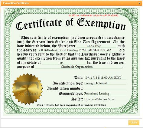 tax exemption certificate