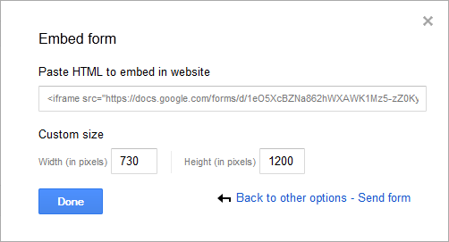 google docs - embed form code in Apogee StoreFront page