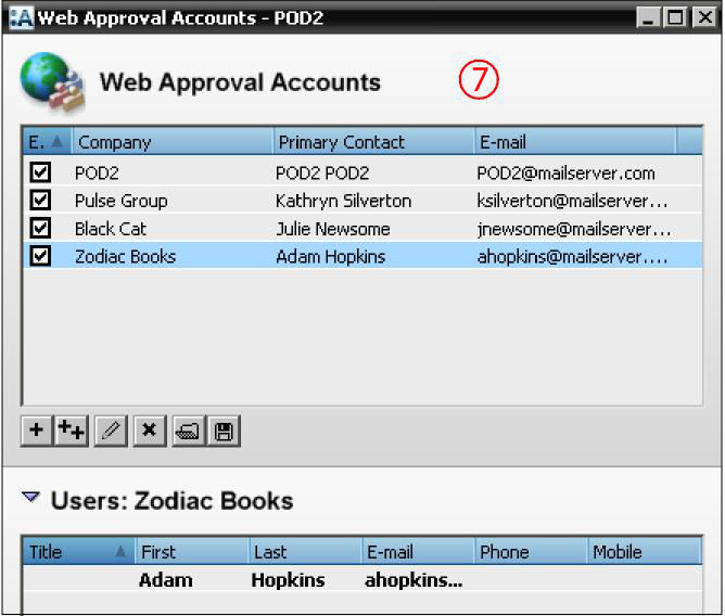 Web Approval Accounts window