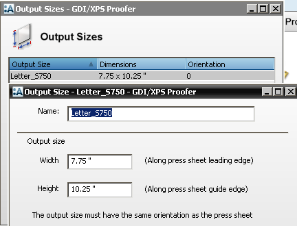 GDI Proofer Output Sizes