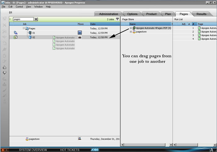 Copying pages between jobs in Apogee Prepress