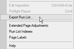 Export Run List option in the contextual menu