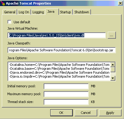 Correct Apache Tomcat Java Virtual Machine settings