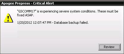 Database Backup Failed notification