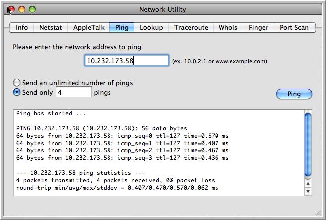 Network Utility IP address