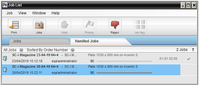 Handled Job list in Apogee PlateMaker