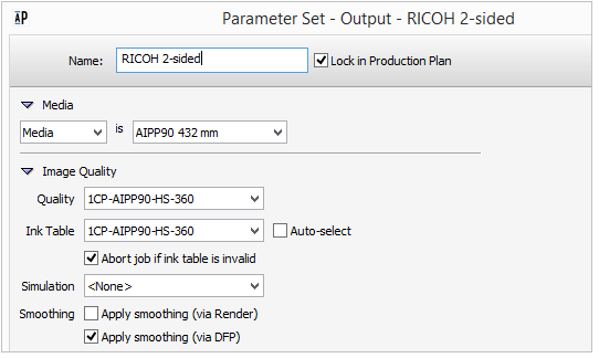 Parameter Set using the 2-sided print spooler